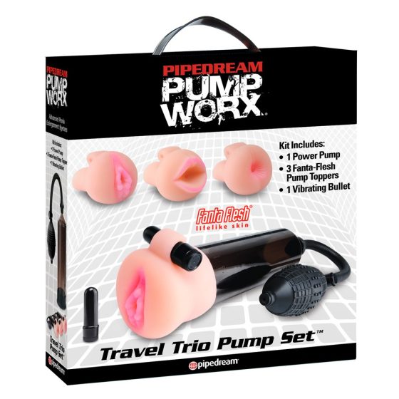 Pipedream Travel Trio - vibrirajuća pumpa za penis (crna-prirodna)