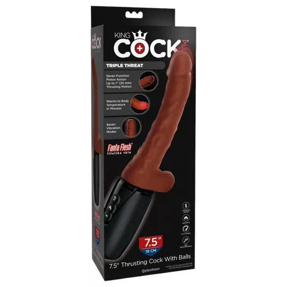 King Cock Plus 7,5 - realistični dildo s testisima i vibratorom - smeđa