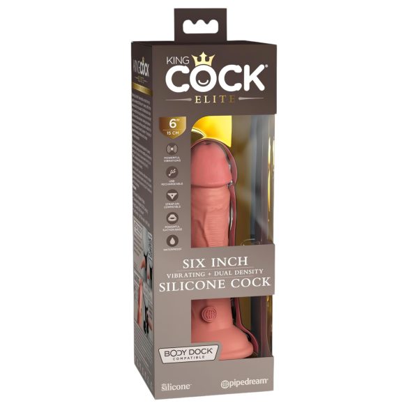 King Cock Elite 6 - vibrator s vakuumskim postoljem (15cm) - prirodni