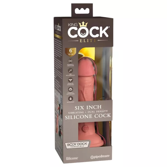 King Cock Elite - realistični vibrator s vakuumskom bazom 15 cm - prirodna boja