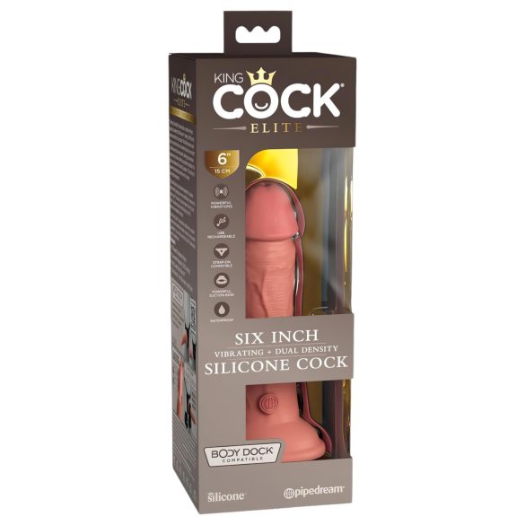 King Cock Elite 6 - realistični vibrator 15 cm (tamna prirodna nijansa)