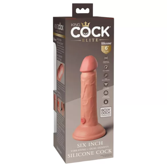 King Cock Elite 6 - realistični vibrator 15cm - tamno prirodna boja