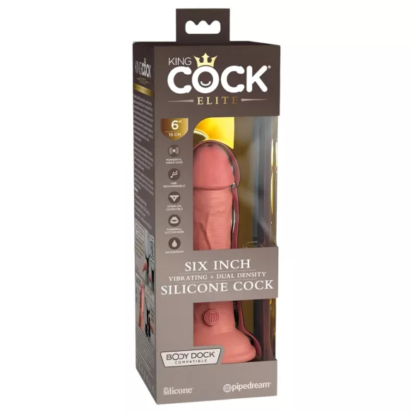 King Cock Elite 6 - realistični vibrator 15cm - tamno prirodna boja