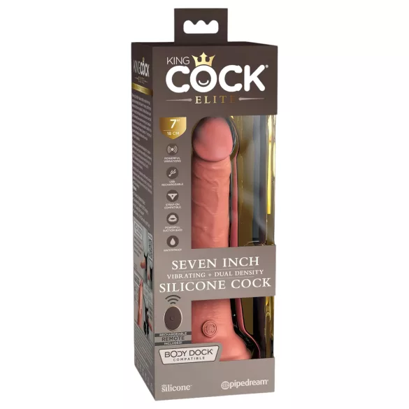 King Cock Elite 7 - vibrirajući dildo s vakuumskom bazom, 18 cm, prirodna boja