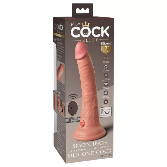 King Cock Elite 7 - vibrirajući dildo s vakuumskom bazom, 18 cm, prirodna boja