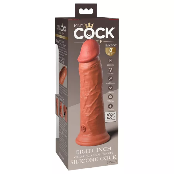 King Cock Elite 8 - realistični vibrator 20cm - tamna boja