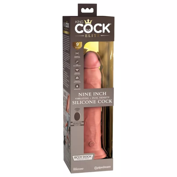 King Cock Elite 9 - realistični vibrator s vakuumskom čašom 23 cm - bež