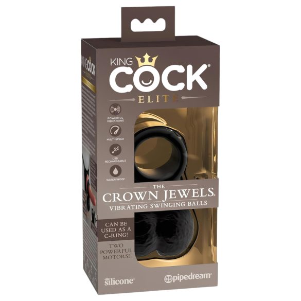 King Cock Crown Jewels - Vibrirajući prsten za penis (crni)
