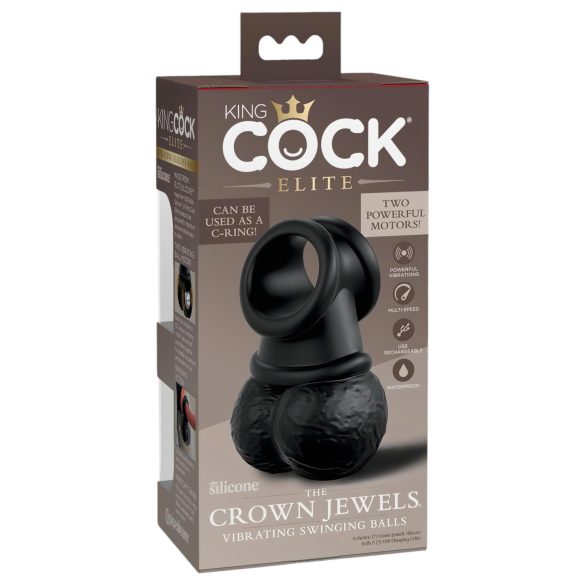 King Cock Crown Jewels - crni vibrirajući penis prsten