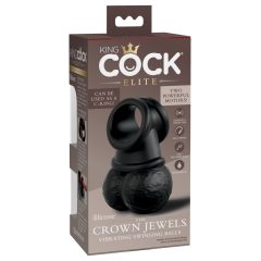   King Cock Elite Crown Jewels - njišući testis, vibrirajući prsten za penis (crni)