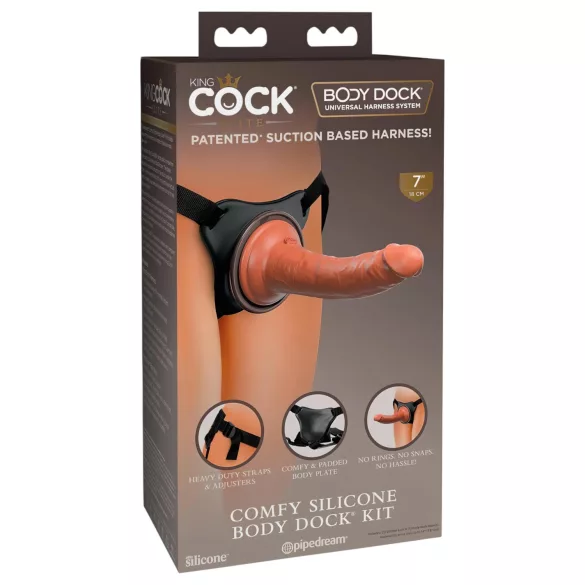 King Cock Elite Comfy - strap-on dildo s remenom - tamna prirodna boja