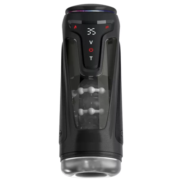 PDX Elite Moto-Bator Pro - perlasti, grijani potisni masturbator (crni)