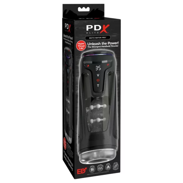 PDX Elite Moto-Bator Pro - perlasti, grijani potisni masturbator (crni)