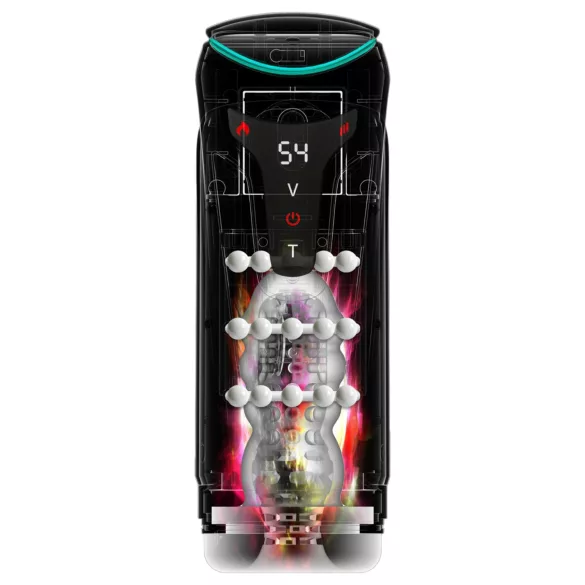 PDX Elite Moto-Bator Pro - perlasti, grijani potisni masturbator (crni)