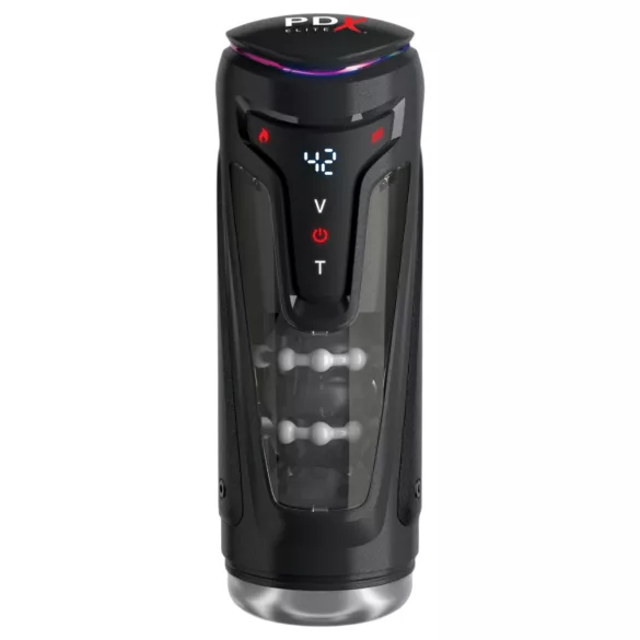 PDX Elite Moto-Bator Pro - perlasti, grijani potisni masturbator (crni)