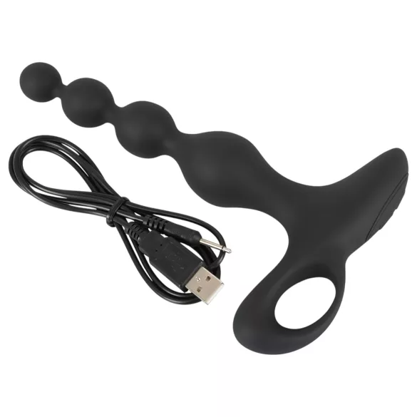Black Velvets - analni vibrator s perlicama - crni