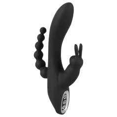   SMILE - vibratorski masažer s 3 nastavka - vodootporan, punjiv - crni