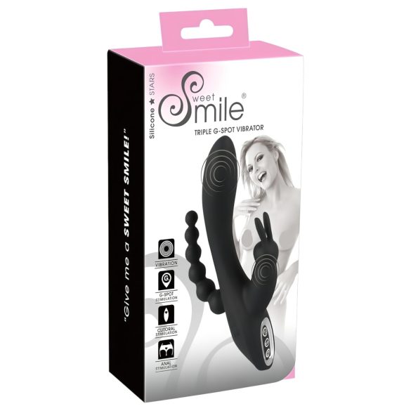 SMILE Triple - akumulatorski, vodootporni 3-kraki vibrator (crni)
