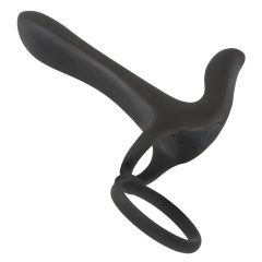   Black Velvet - punjivi, 2u1 vibrator za par i prsten za penis (crni)