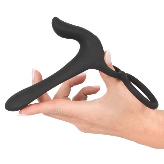Black Velvet - punjivi, 2u1 vibrator za par i prsten za penis (crni)