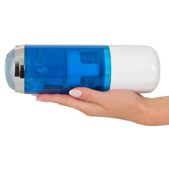 You2Toys - baterijski, rotirajući, vibrirajući masturbator (plavo-bijeli)