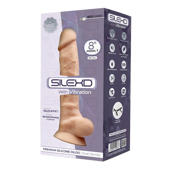 Silexd 8 - fleksibilni, ljepljivi vibrator za testise - 20 cm (prirodni)