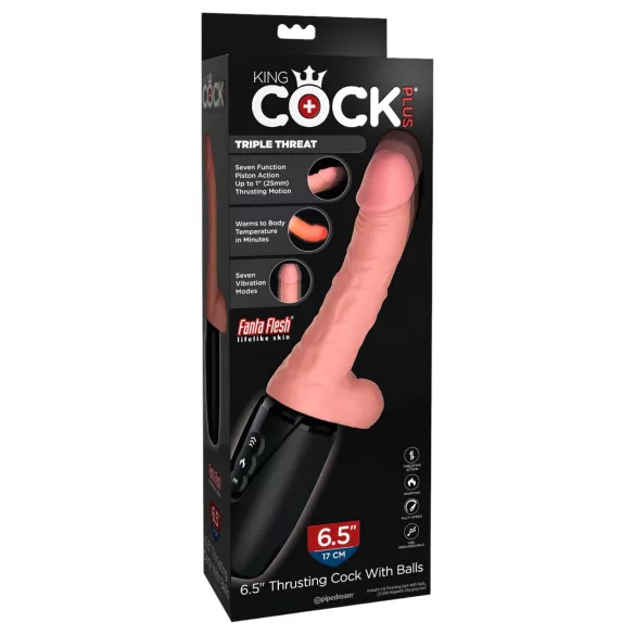 King Cock Plus 6,5 - realistični vibrator s testisima - prirodna boja