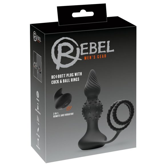 Rebel 2u1 - bežični, radio analni vibrator s prstenom za penis (crni)