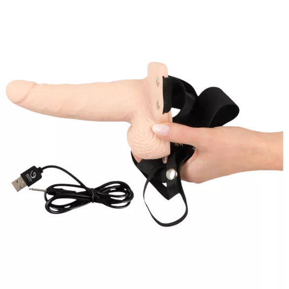 You2Toys - šuplji strap-on vibrator - prirodna boja