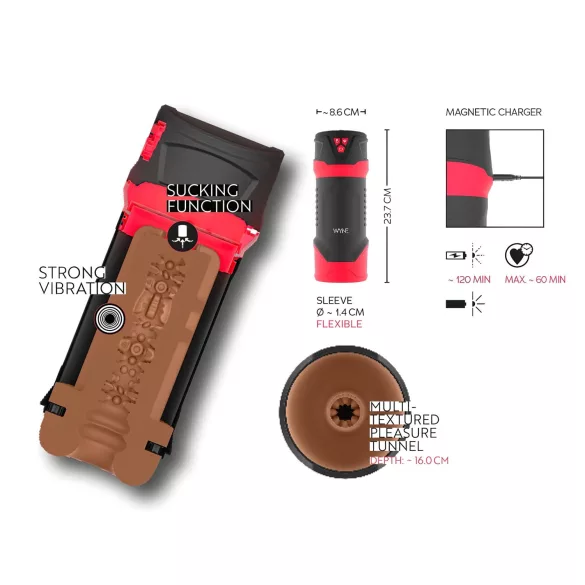 WYNE 01 - masturbator na punjenje s vibracijom i funkcijom sisanja, grijanje