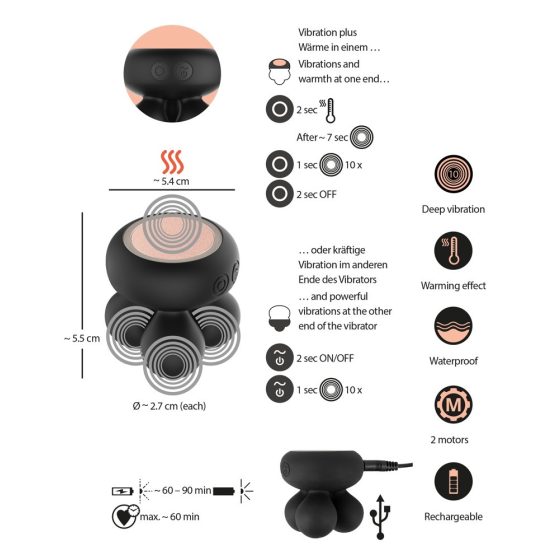 You2Toys CUPA Mini - punjivi grijaći masirajući vibrator (crni)