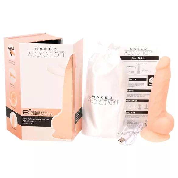 Naked Addiction - rotirajući vibrator - 20 cm - prirodna boja