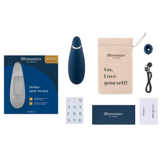 Womanizer Premium 2 - stimulator klitorisa na baterije, zračni valovi (plavi)