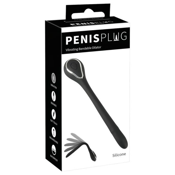 Vibracijski penis plug - crni, punjivi (1,1 cm)