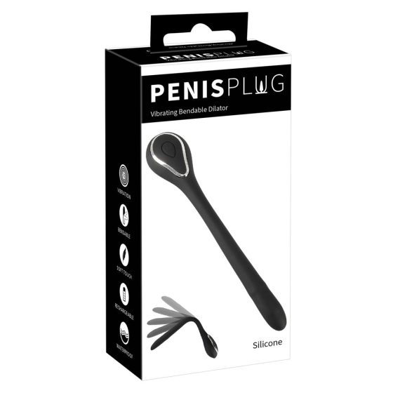 Penis Plug Dilator - uretralni vibrator na punjenje (0,6-1,1 cm) - crni
