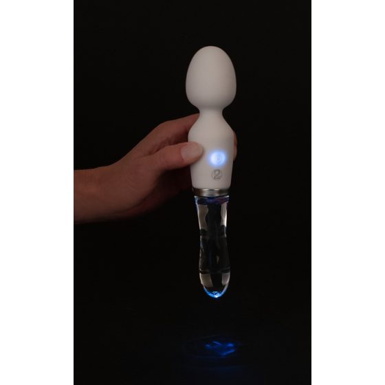 Liaison Wand - punjivi LED vibrator od silikonskog stakla (prozirno-bijeli)