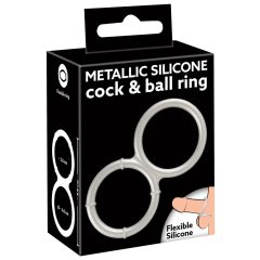   You2Toys - dvostruki silikonski prsten za penis i testise s metalnim efektom (srebrni)