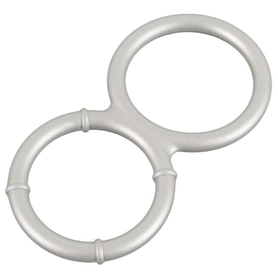 You2Toys - dvostruki silikonski prsten za penis i testise s metalnim efektom (srebrni)