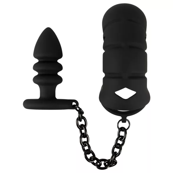 Black Velvets - silikonska penis cage s analnim čepom - crna
