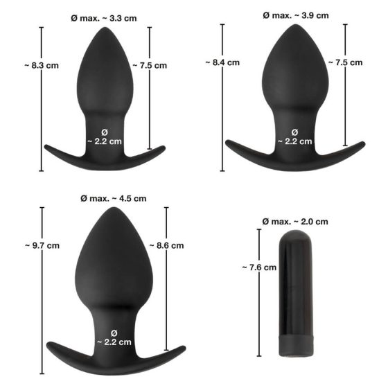Black Velvet - set bežičnih analnih vibratora - 3 dijela (crni)