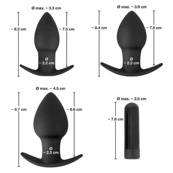 Black Velvets - analni vibrator set na punjenje - 3 dijela - crni
