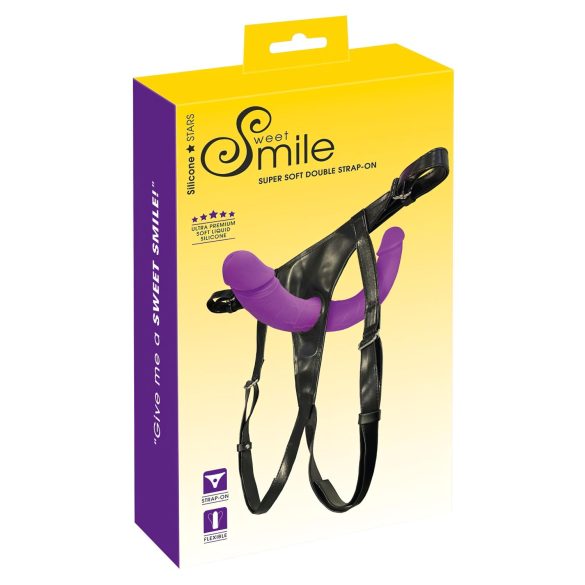 SMILE - dvostruki strap-on s gaćicama (ljubičasto-crni)