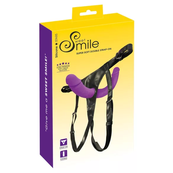 SMILE - dupli strap-on dildo s gaćicama - ljubičasto-crni