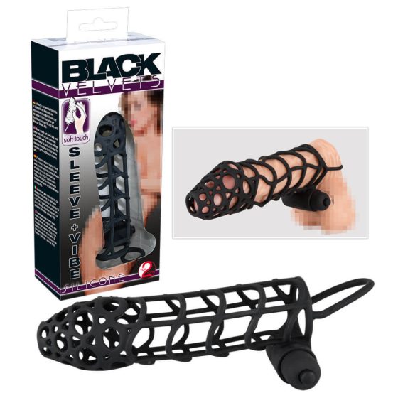 Black Velvet Grid vibrirajuća ovojnica za penis (crna)