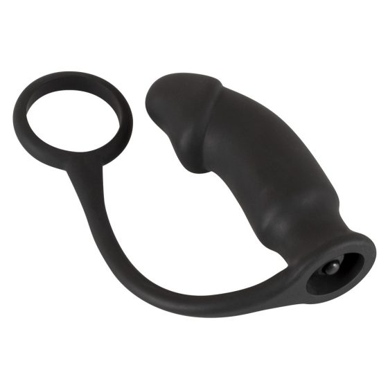 Black Velvet analni vibrator s prstenom za penis (crni)