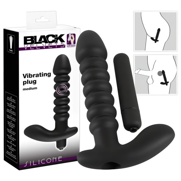 Black Velvet naborani vibrator srednji - crni