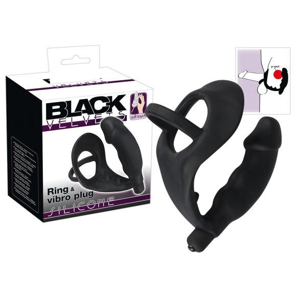 Black Velvets - analni vibrator s prstenom za penis i testise - crni