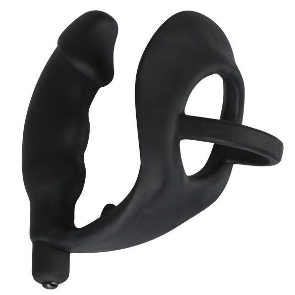 Black Velvets - analni vibrator s prstenom za penis i testise - crni