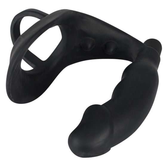 Black Velvet - penis analni vibrator s prstenom za penis i testise (crni)