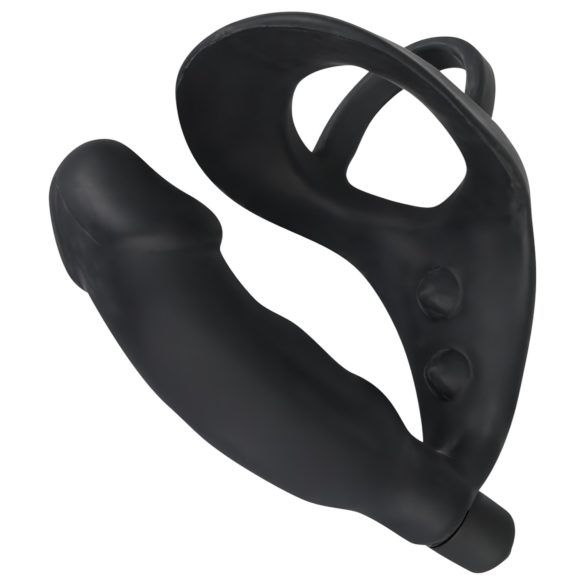 Black Velvets - analni vibrator s prstenom za penis i testise - crni